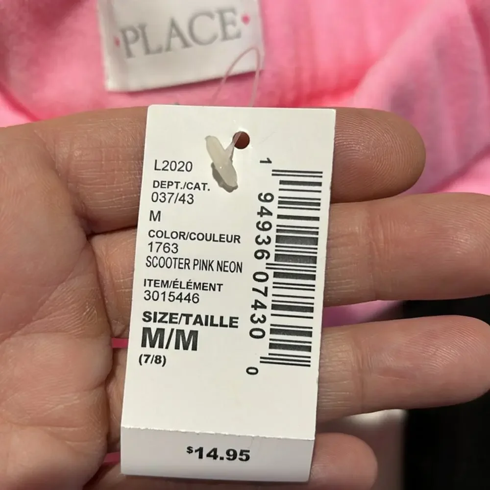 Children’s Place 7/8 fleece pink and black elastic waist pants nwt